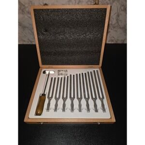 8 Piece Tuning Fork Set with Mallet and Wooden Case C 256 to C 512 Sound Healing